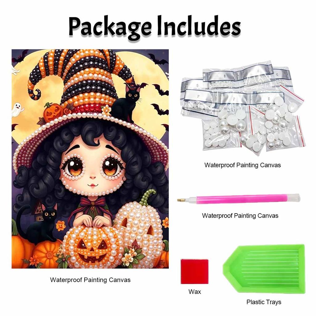Halloween Pearl Painting Art Full Pearl Handmade Diy Home Decorations Witch Pumpkin Black Cat Patterns for Wall Decor