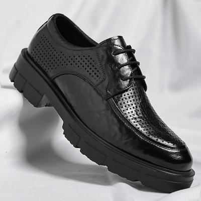 Men's Inner Height Increase 10CM Leather Shoes Hand Scratch Dress 8CM Low-top Lace-up Thick Sole British Breathable