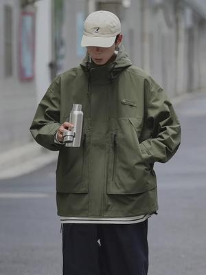 Men's Japanese-Style Hooded Jacket - Trendy, Loose-Fit Workwear for Spring & Autumn