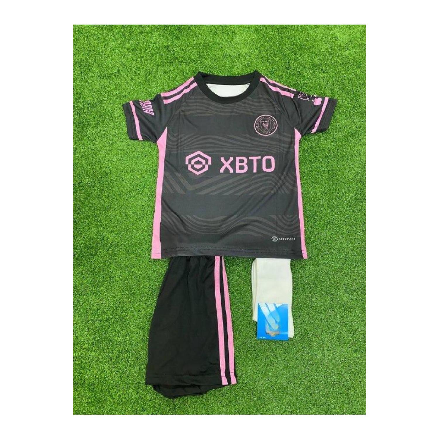 

Месси Интер Майами, новый сезон, детские футбольные майки, специальный дизайн, белый комплект из 3 предметов, черный