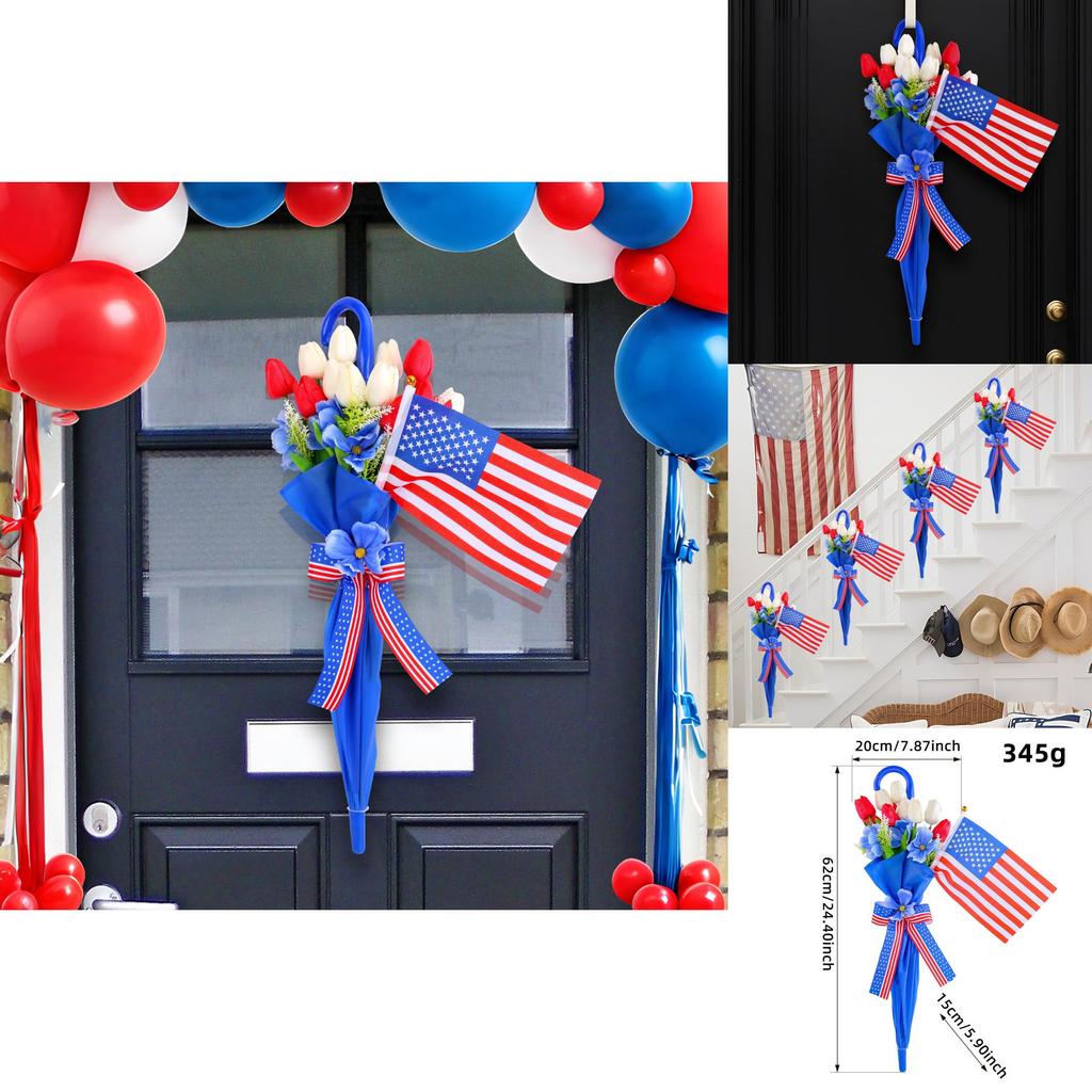 Unabhängigkeitstag Tulpen-Regenschirm Wandbehang mit rot-weißer Flagge für festliche Dekoration