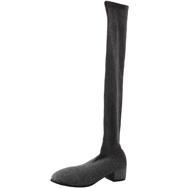 Solid color pointed thick heel over the knee boots women's autumn and winter new retro versatile high heel thin socks boots