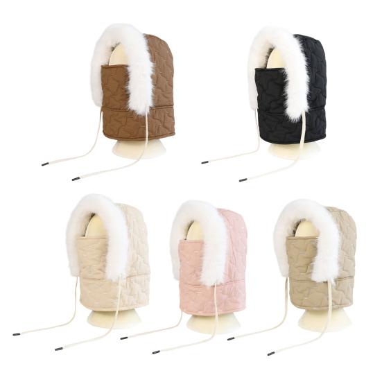 Lei Feng Hat with Soft Plush Inner Fluffy Fur Edge Winter Face Guard Head Cap Adjustable Drawstring Headgear