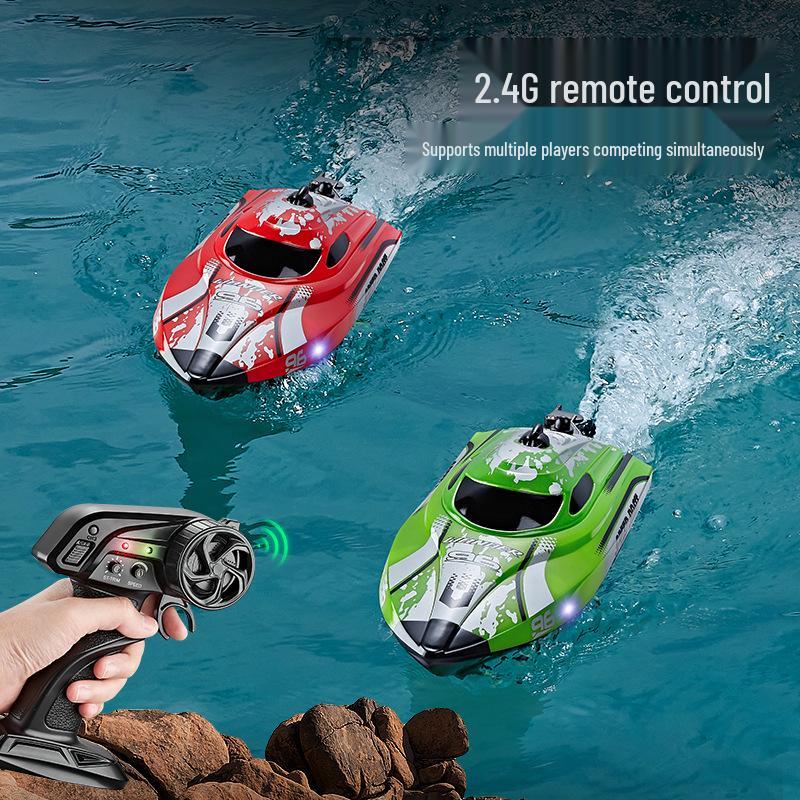 Children's High-Speed Remote Control Boat - Waterproof, Shockproof, Anti-Flip with Lights, 2.4G Yacht