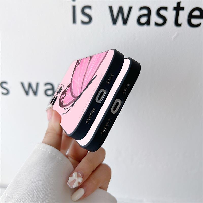 Beauty Pink Butterfly Phone Case for iPhone 11 15 Pro Max Case Coque 14 Plus 13 Pro 12 Mini 11 X S XR 7 8 SE 2020 TPU Soft Cover