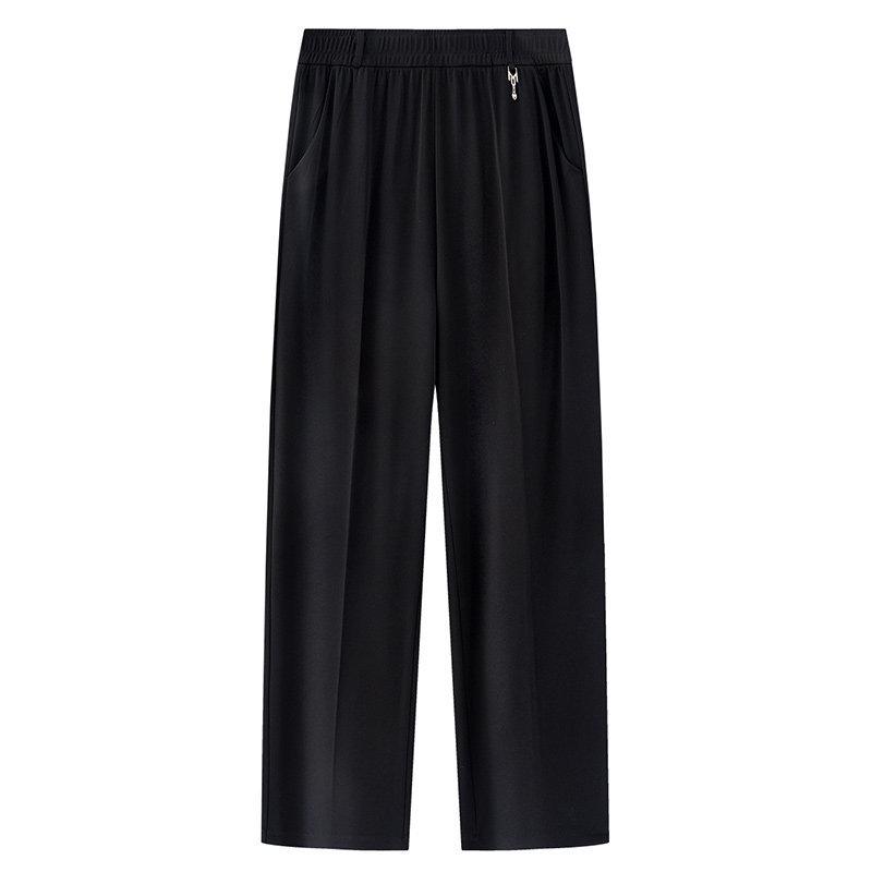 

Mom s 2026 Summer Ice Silk Stretch Casual Pants for Middle-Aged & Elderly Women - Breathable, Elastic Waist Long Pants 6XL (150-165 jin) чорний