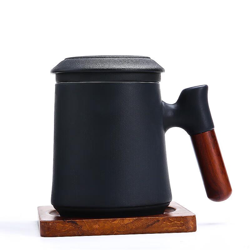 Gradient Yellow Ceramic Tea Infuser Cup with Wooden Handle