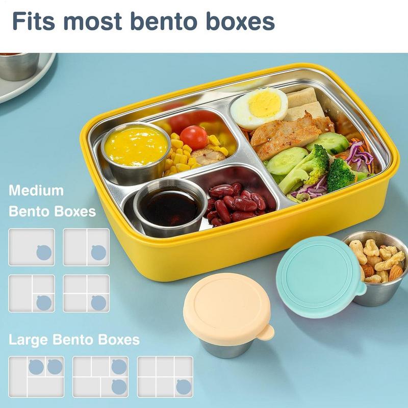 6 Pcs Leakproof Stainless Steel Dipping Sauce Cups Food Containers Reusable Salad Dressing Container Silicone Stretch Lids CN