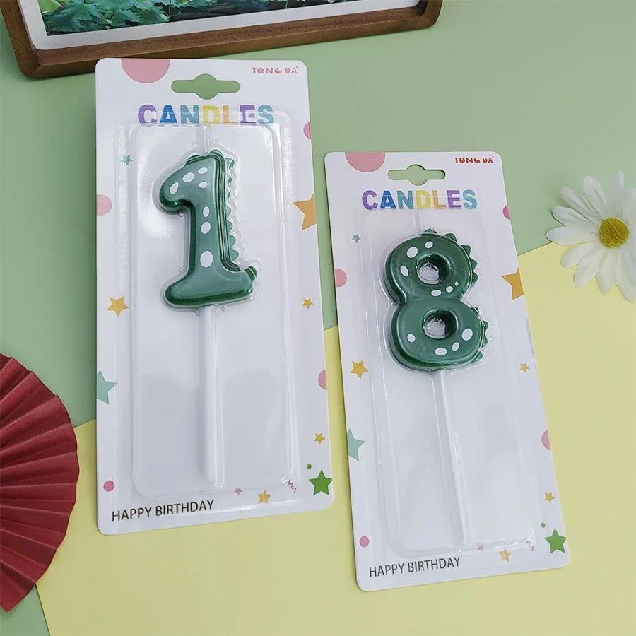 Green Dinosaur Number 0123456789 Happy Birthday Cake Candle Children Prince Party Cartoon Dinosaur Cute Candle Decoration Boy