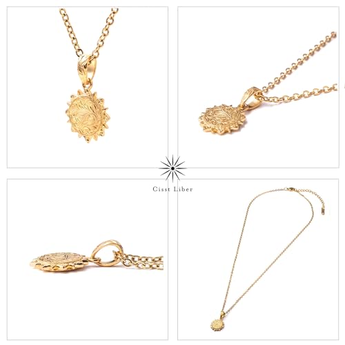 [Cisst liber] Hawaiian Jewelry Necklace for Men, Sun Motif, Coin Sun, Hypoallergenic, Surgical Stainless Steel, Gold