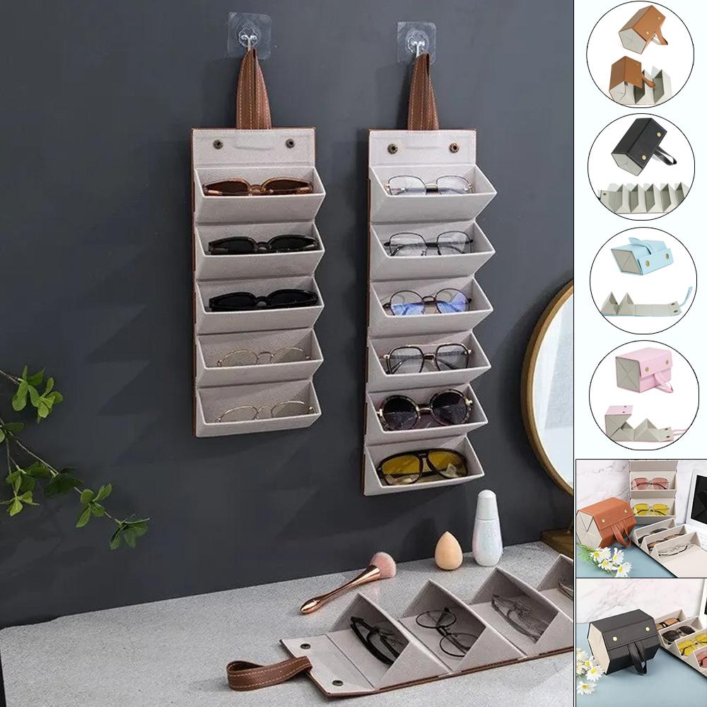 Portable Multi-Grid Foldable Glasses Organizer Travel Leather Eyeglasses Holder Display Storage Bags Jewelry Storage Organizer