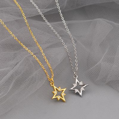 Hollow Star Diamond Pendant Necklace Female Simple Individual Cold Wind Temperament Collarbone Chain Item Jewelry Star