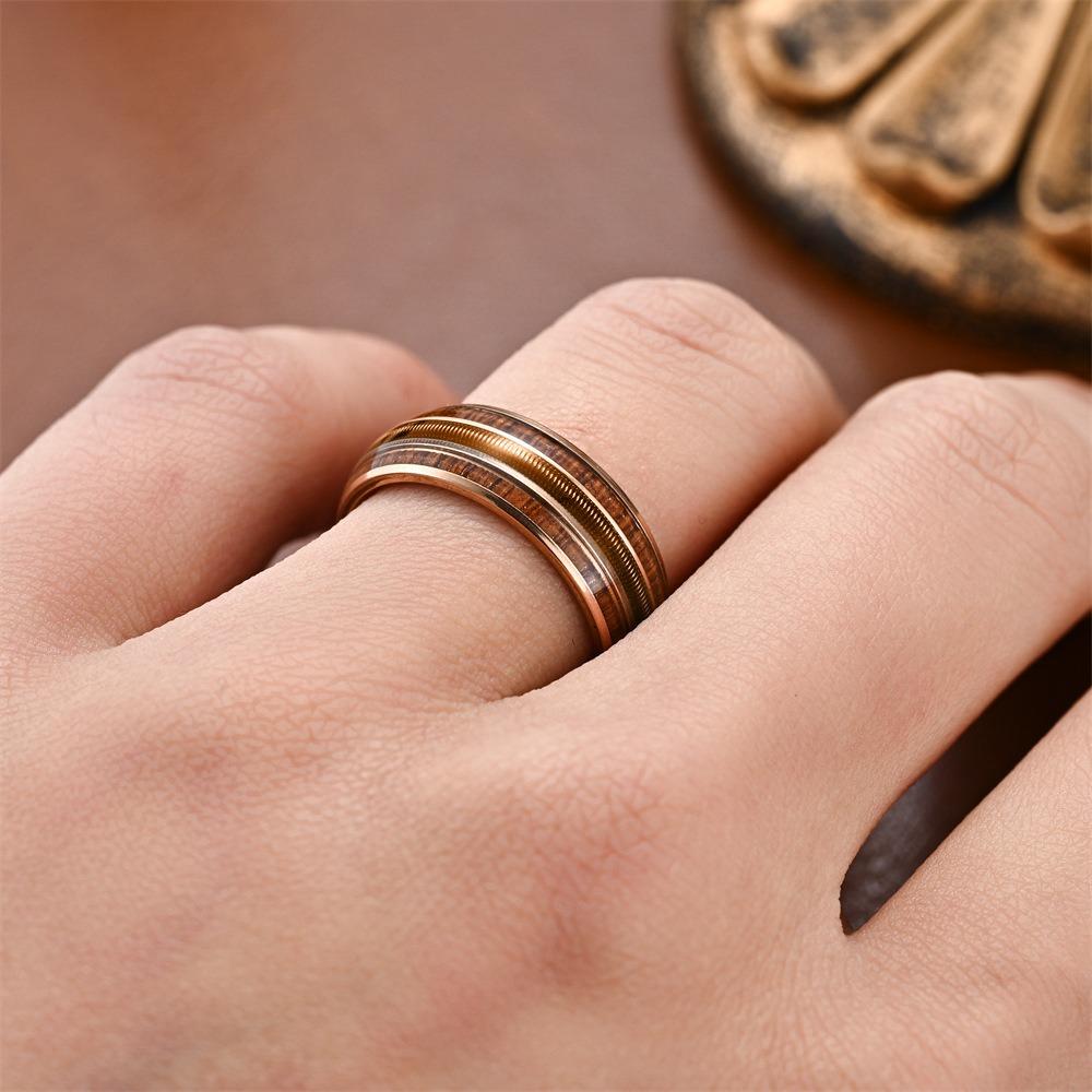 Fashionable New Double Wood Grain Three String Couple Ring