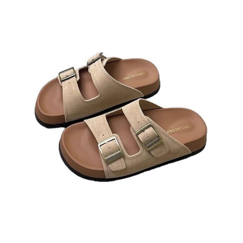 Leather Platform Slippers Women's Wear Spring and Summer New Belt Buckle One-word Drag Versatile Sandals