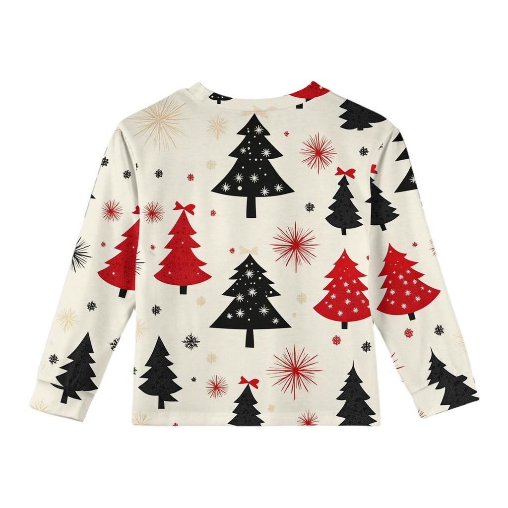 Christmas Day Girls' Long Sleeve Blouse - Round Neck Soft Waist Tunic