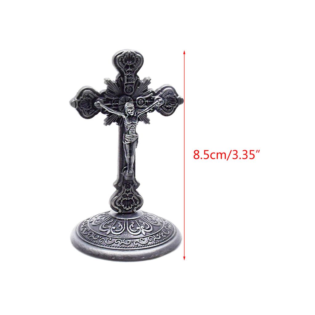 Elegantes Kruzifix-Modell aus Metall, kleine Statue, perfekt für die katholische Heimdekoration, feine Handwerkskunst, Tischdekoration, 8,5 cm