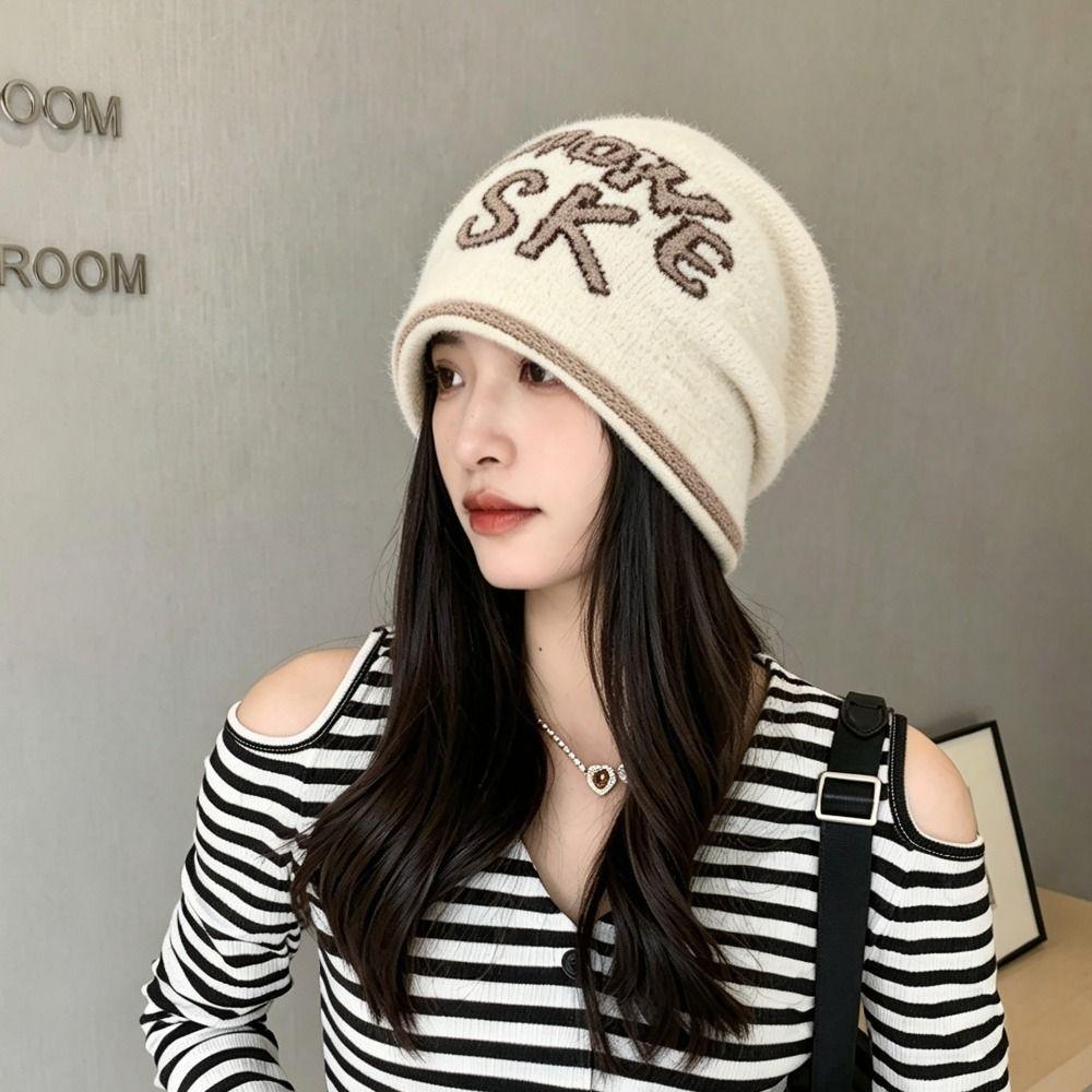 Jacquard Letter Beanie Knitted Hat Windproof Bucket Hat Versatile Beanies Hat Autumn Winter