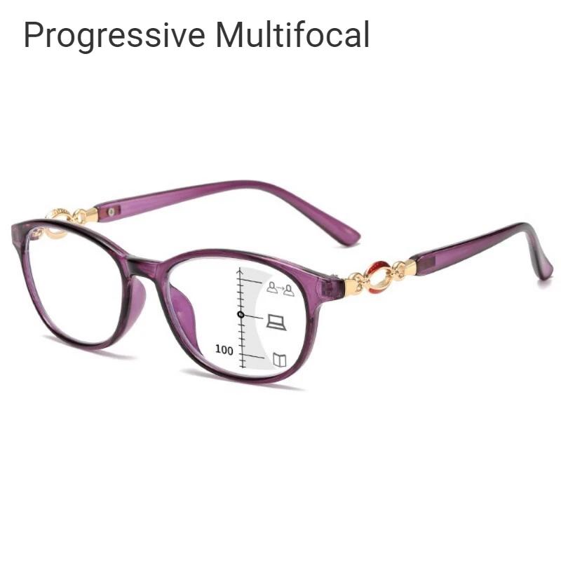 3 In 1 Progressive Multifocal Reading Glasses for Women Anti-blue Eyeglasses Easy To Look Far and Near +1.0 To +4.0