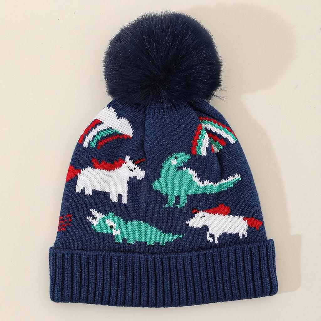 Children's Cute Dinosaur Fleece-Lined Knitted Wool Hat for Autumn & Winter