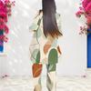 Women Plus Size Abstract Printed Two Piece Set Round Neck Long Sleeve Layered Top And Long Pants