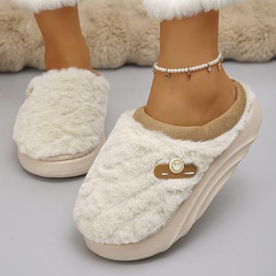 Mode Winter Dicke Sohle Baumwollpantoffeln Damen Komfortsohle Sohle Rutschfeste Hausschuhe Frau Inndor Warm Plüsch Plateau Pantoletten Schuhe