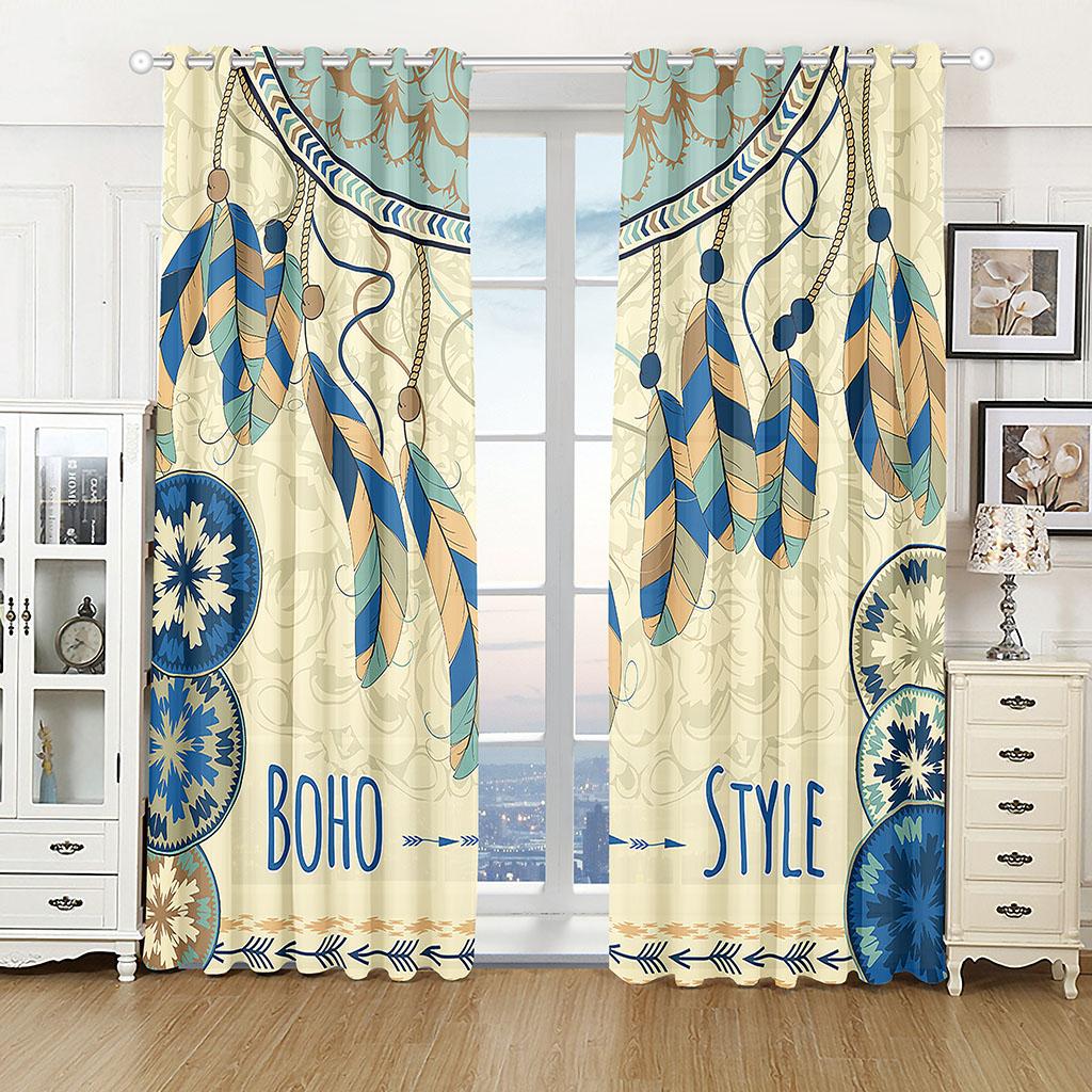 2pcs Window Curtain Boho Dream Catcher Curtains Bohemian Blackout Window Curtain for Girls Children Women Bedroom Feather