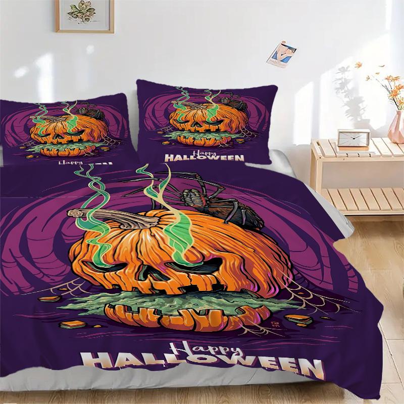 

3pcs Halloween Pumpkin Duvet Cover Set, Cover For Bedroom Guest Room (1 Duvet Cover + 2 Pillowcase, Without Quilt), yy250922159 135x200cm