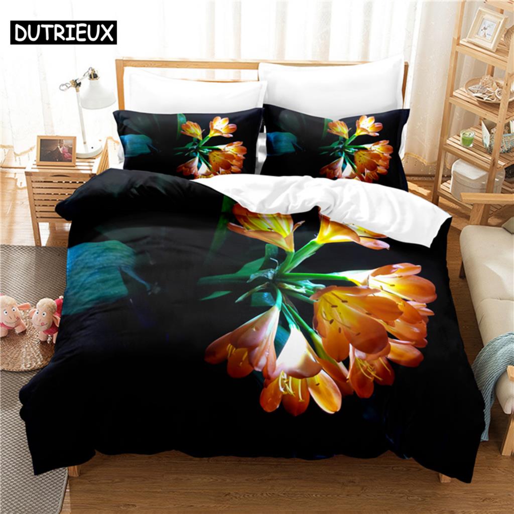 

Элегантный комплект постельного белья с цветами, пододеяльник, комплект постельного белья с 3D-печатью, комплект постельного белья размера «queen size», модный дизайн EU single(135x200cm)&set