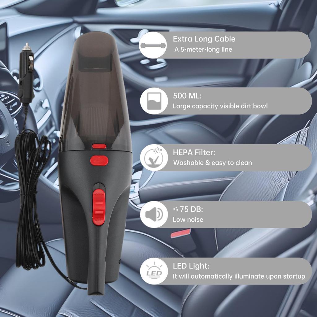 12V 120W Portable Handheld Car Dry Wet Dual-use Vacuum Cleaner with Washable HEPA Filter LED Light