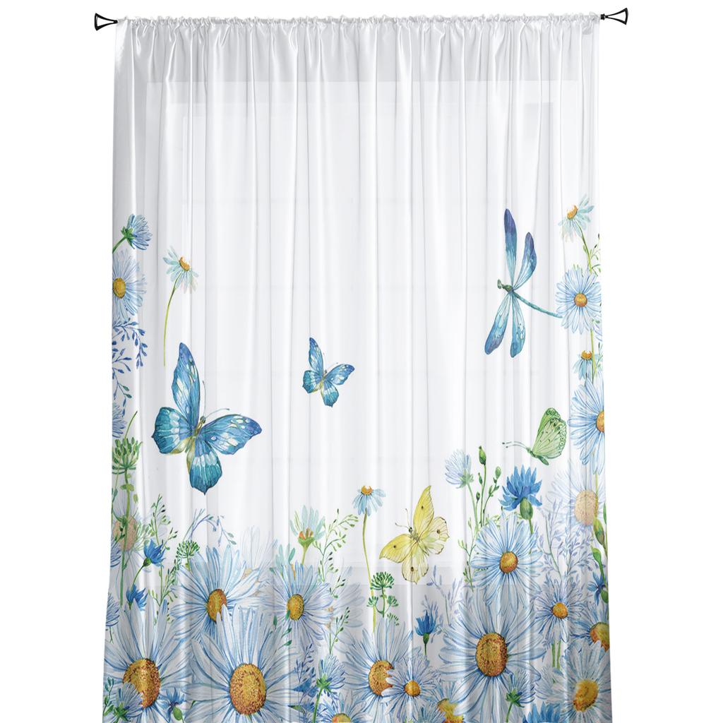Aquarellblumen Schmetterling Libelle Tüllvorhang Voile Transparent für Schlafzimmer Wohnzimmer Küche Durchsichtige Fenstervorhänge