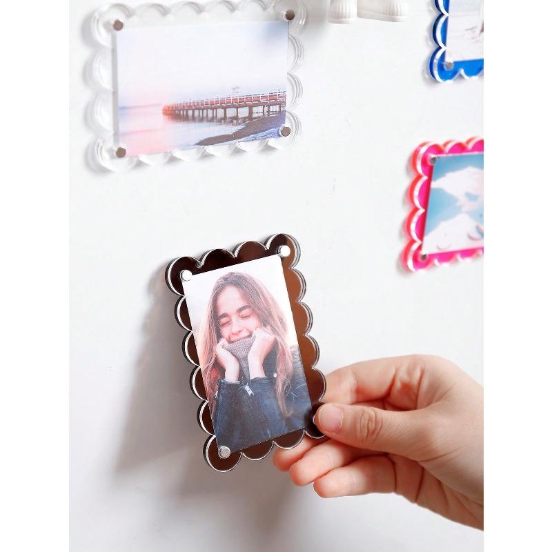 Acrylic 3-Inch Refrigerator Magnets, Colorful Transparent Mini 3-Inch Magnetic Photo Frames, Creative Lightweight Floral Design Refrigerator Magnets