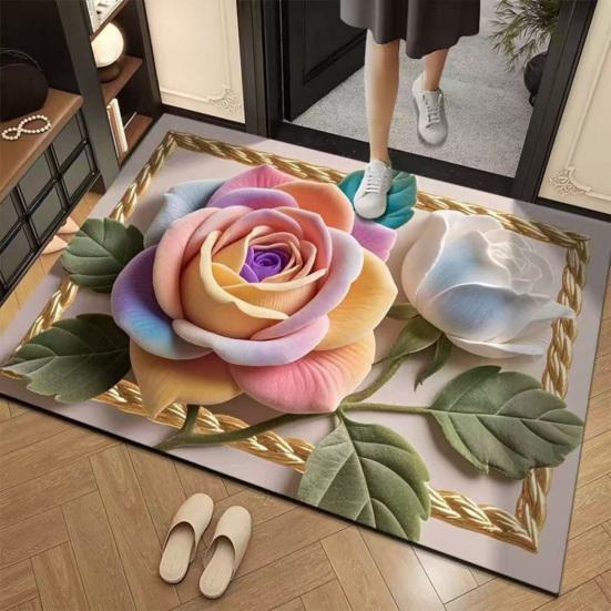 3D Vzor růže Koberec Diatomitový absorpční květinový podlahový rohož Protiskluzový koupelnový kobereček pro vstup Sprcha Kuchyň Prádelna