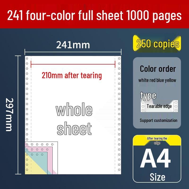 Pinfeed Multi-Part Computer Paper, 210x297mm, 241x297mm, 1000 Sheets/Box