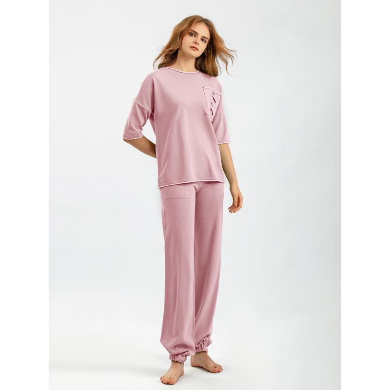 Summer Women's Knitted T-shirt Suit Plus Size Ice Silk Fashion Short-sleeved Top Trousers Casual Two-piece Set