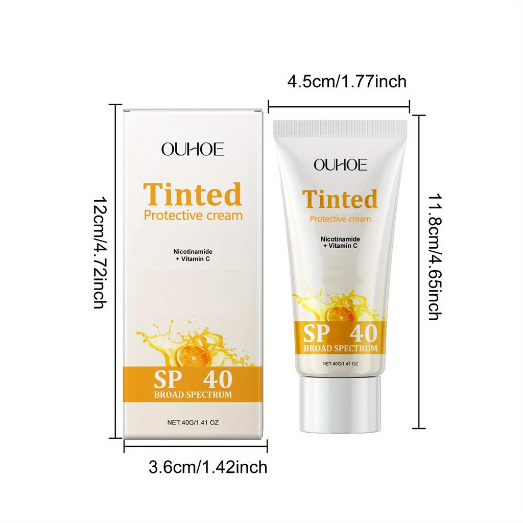 Tinted 40 Broad Spectrum Protection Cream with Niacinamide, Vitamin C & E, Lemon Extract-Lightweight Non-Greasy Formula,Rapid Film Formation Sunscreen