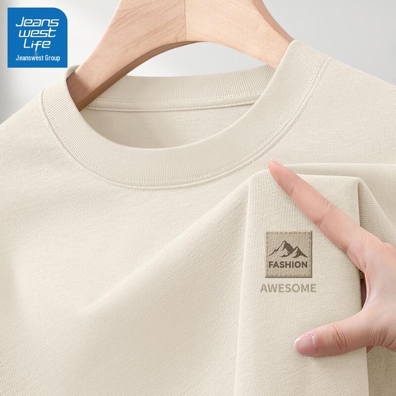 JEANSWEST LIFE Men's 2025 Summer Round Neck Heavyweight Cotton T-Shirt