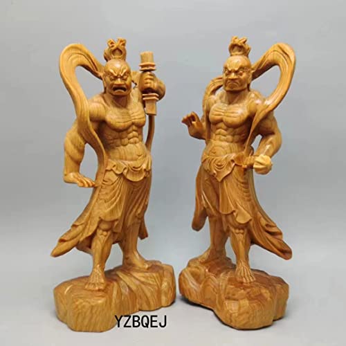 Pair of Natural Cliffwood Buddha Statues, Kongorikishi (Diva), 12cm Tall, Guardian Deities