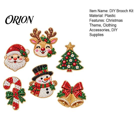 Clothing Embellishment Brooch 6Pcs/Set DIY Christmas Rhinestone Painting Kit, Santa Snowman Reindeer Tree Candy Cane Badge Bell Pin, Holiday