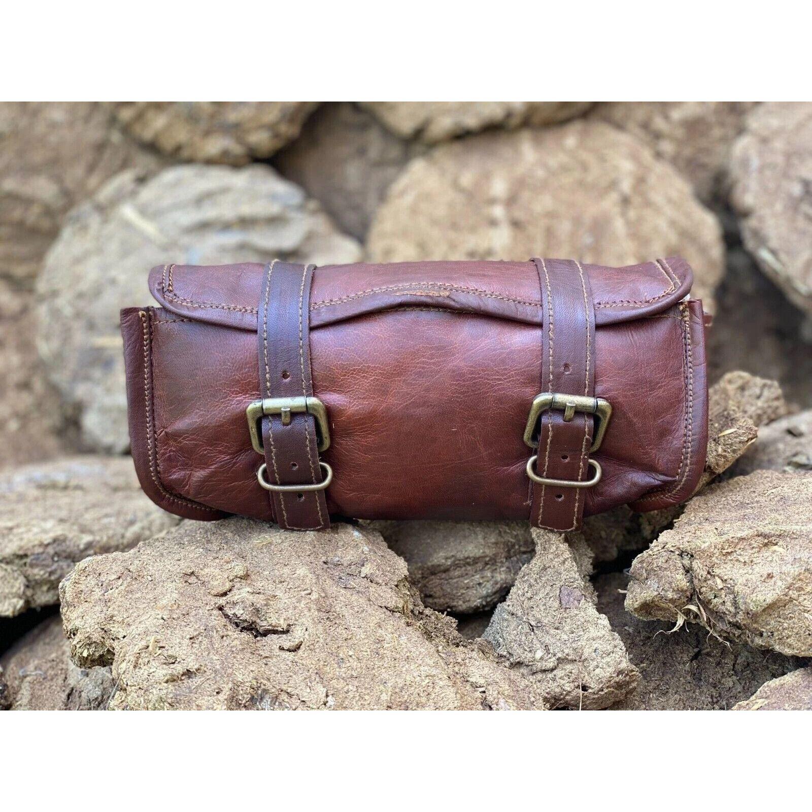 

Motorcycle Leather Tool Bag Motorbike Tool Roll Saddle Storage Bag 9 x 5 x 4 in