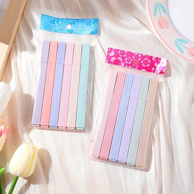 6pcs/set Pastel Color Highlighter Kawaii Stationery Color Marker School Supplies Student Marker Highlighter Stationery
