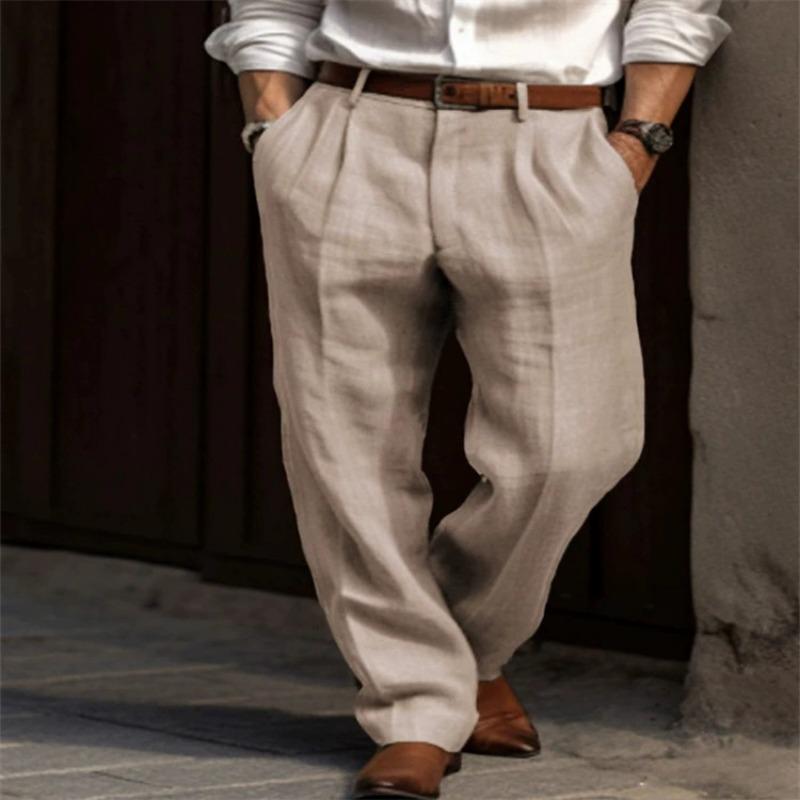 Pantalones Casuales de Pierna Ancha Plisados para Hombre, Mezcla de Lino, Cintura Alta