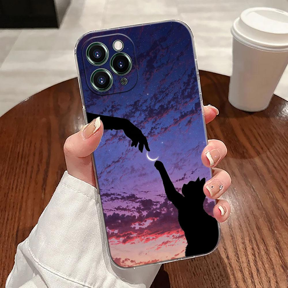 Funny Cute Cat Line Art Transparent Case For Apple iPhone 17 16 15 14 13 12 11 Pro Max 16 Plus 16E 17Air 17Pro Phone Cover Funda