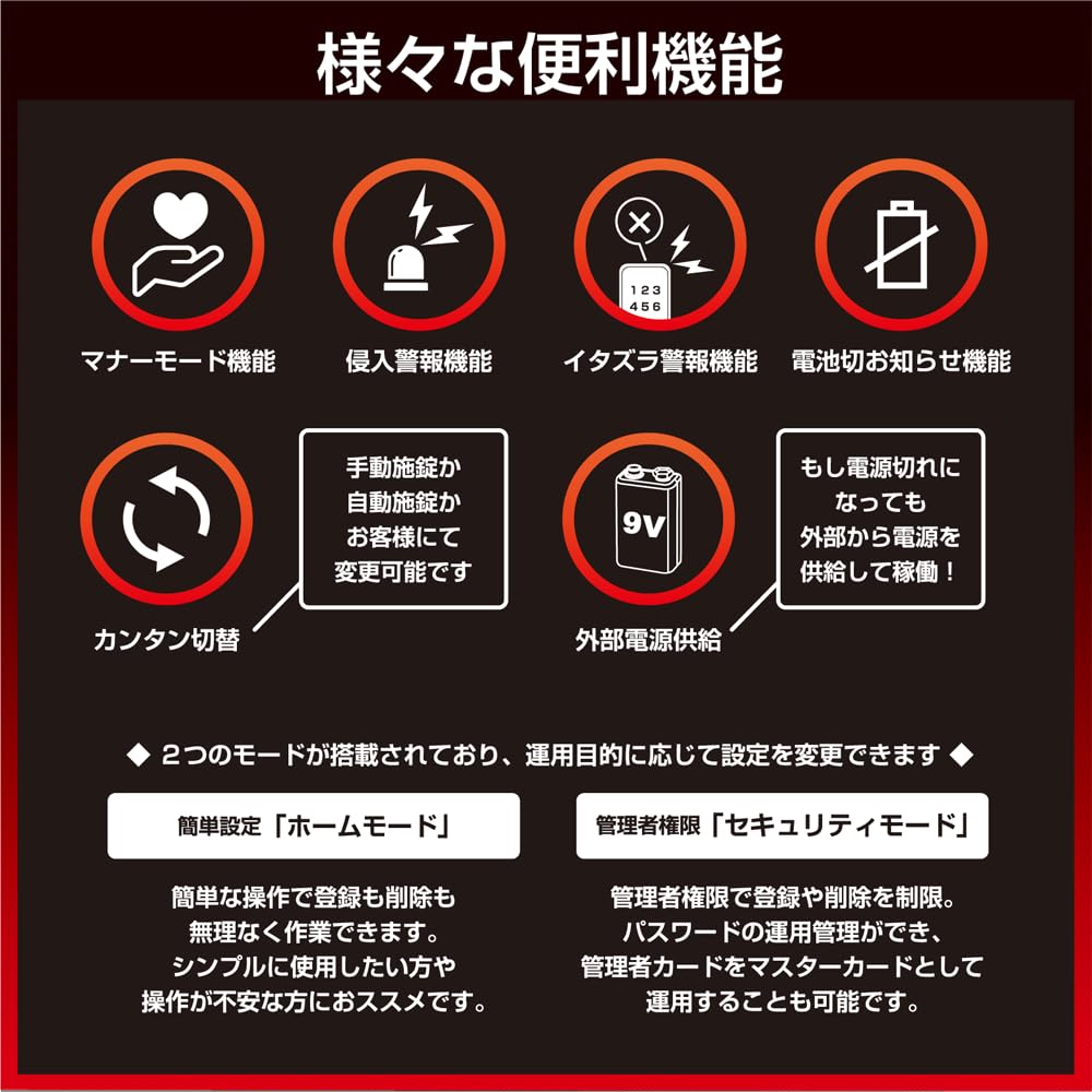 Rockman Japan Digital Door Lock, Sliding Door Compatible, Card & PIN Code Operated, ID-602Bhook, Installation Video Included