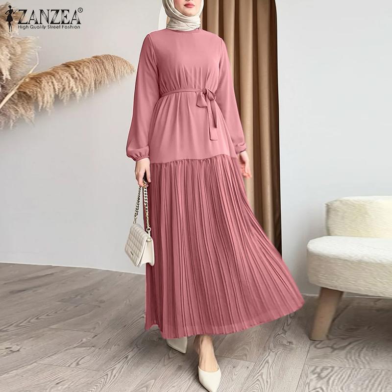 

ZANZEA Womens Chiffon Patchwork Casual Round Neck Long Sleeve Dress S камео розовый
