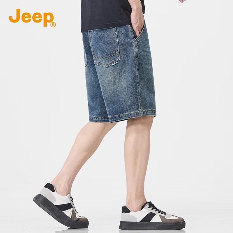 JEEP Men's Vintage Washed Loose Straight Denim Shorts