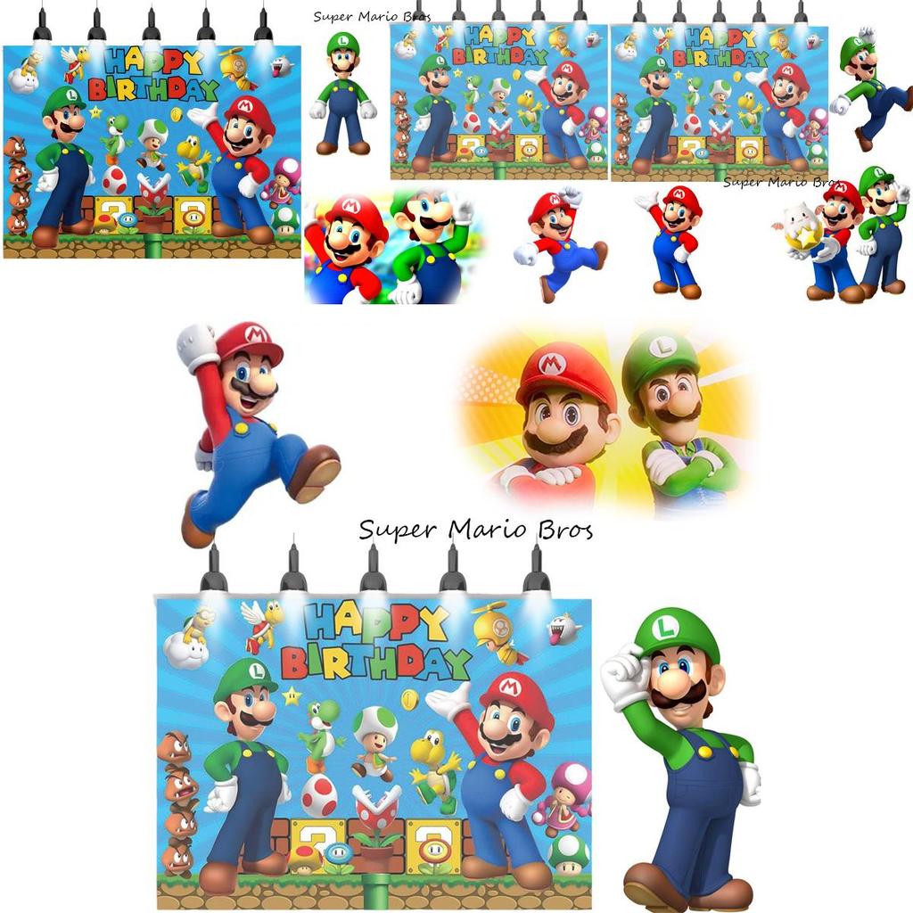 Super Mario Bros. Thema 3d Achtergrond Voor Kinderverjaardagsfeest Mario En Luigi