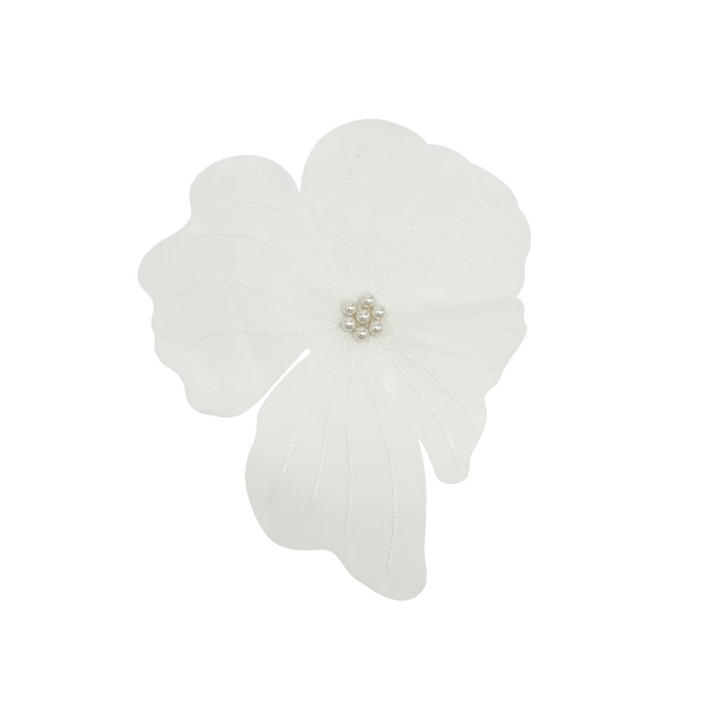 White Organza Patch Big Flower Handmade Diy Clothing Decoration Accessories Embroidery Corsage Cloth Sticker With Beads