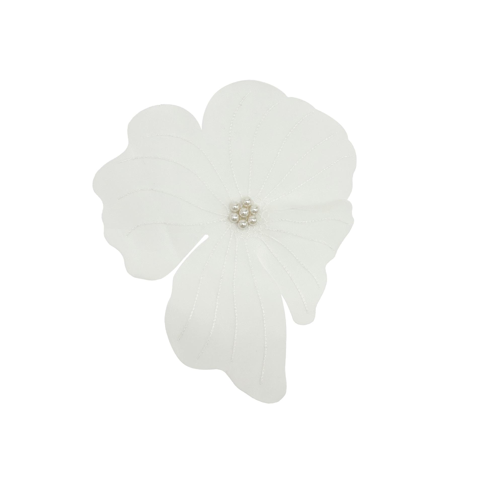 

Белая органза нашивка большой цветок ручной работы DIY украшение для одежды аксессуары вышивка корсаж тканевая наклейка с бусинами H5126-1 Apricot