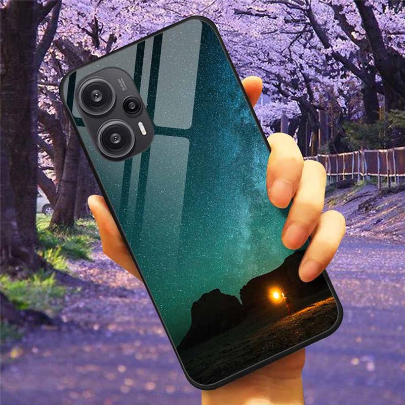 For Xiaomi Poco F5 5G / F5Pro Case Tempered Glass Lake Moon Hard Phone Cover for POCO F5 Pro Capas Funda on PocoF5 Luxury Coque