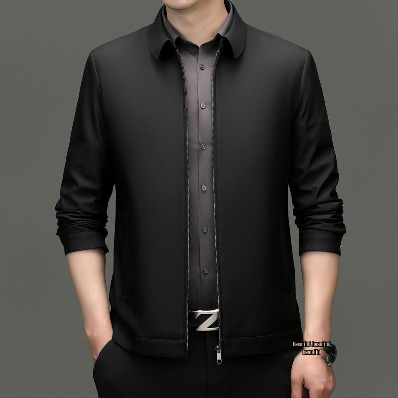 

Men s Plus Size Lapel Jacket - Spring 2026 Casual Business Solid Color Zipper Jacket 190/3XL чёрный